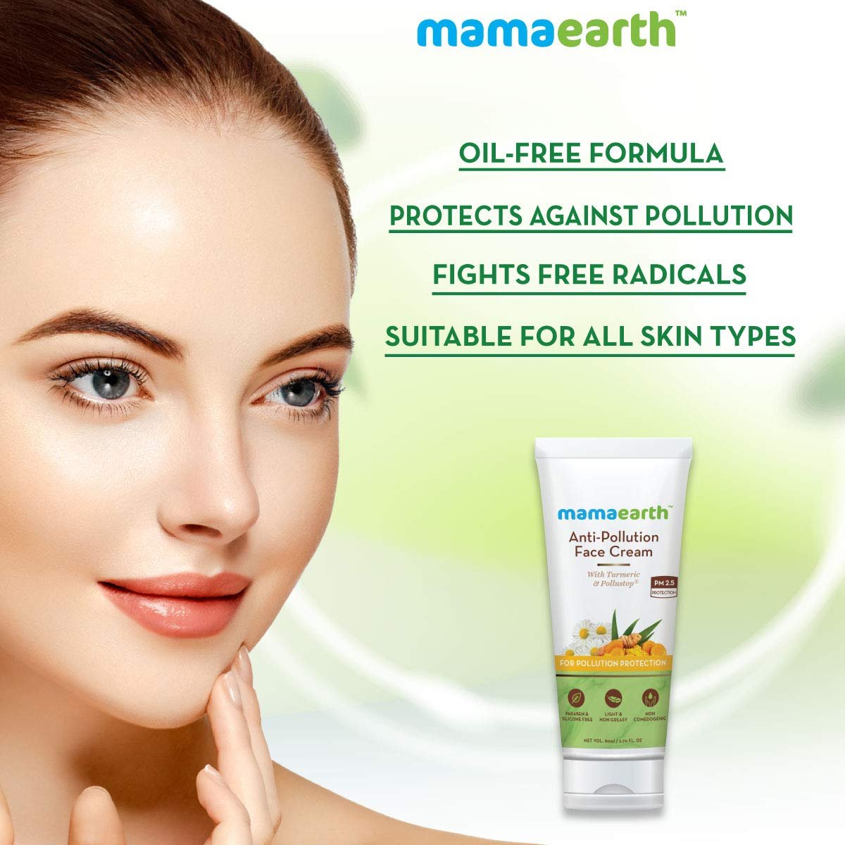 MAMA EARTH Anti-Pollution Daily Face Cream, for Dry and Oily Skin, with Turmeric For a Bright Glowing Skin - 80ml.