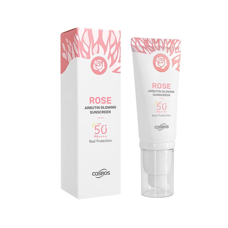Wholesale Rose Arbutin Glowing Sunscreen SPF 50 For Face Anti UVA UVB Blue Lightening Brightening Glow Lotion OEM Custom