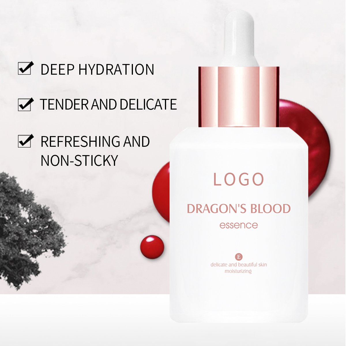 Oem Organic Hyaluronic Acid Face Glowing Skin Care Serum Anti Aging Whitening Dragon's Blood Extract Facial Serum for Face