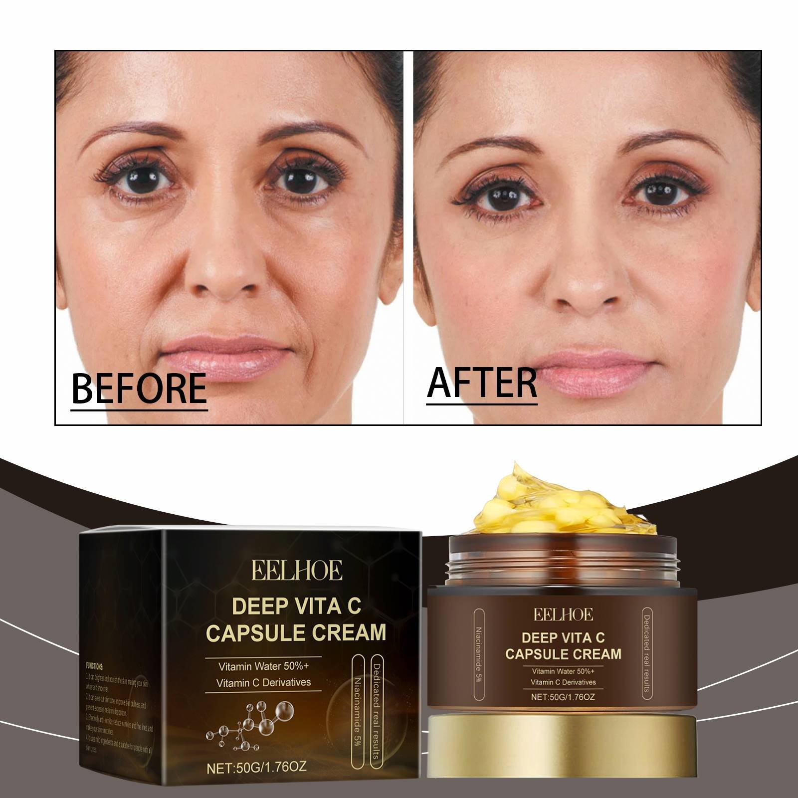 EELHOE Wholesale Private Label 50G Deep Vitamin C Night Moisturizer Capsule Cream Hydration Vitamin C Golden Capsule Face Cream