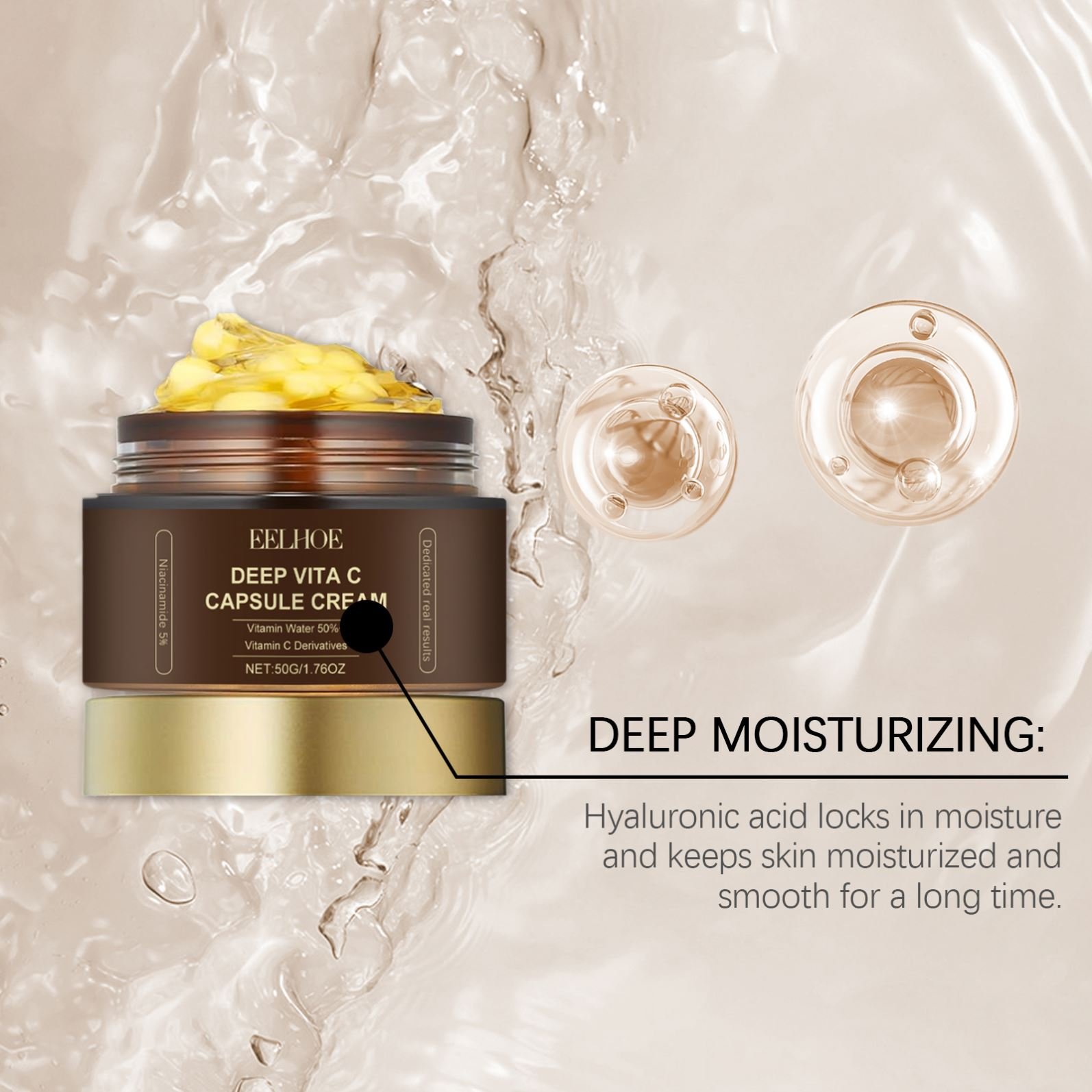 EELHOE Wholesale Private Label 50G Deep Vitamin C Night Moisturizer Capsule Cream Hydration Vitamin C Golden Capsule Face Cream