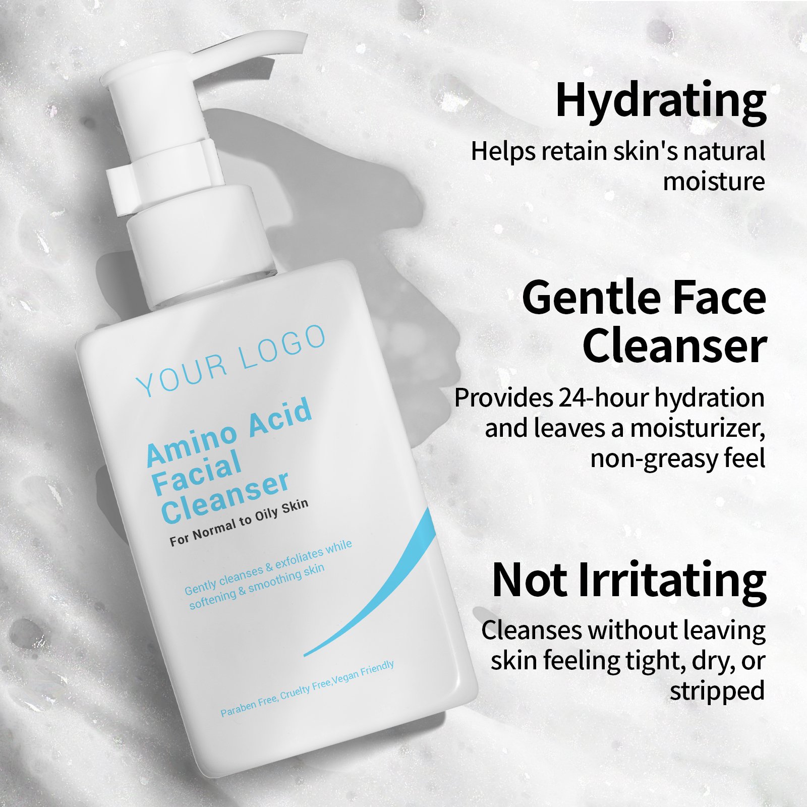 Woman Man Vegan Hydrating Whitening Cleansing Milk Foam Private Label Organic Skin Care Face Wash Facial Cleanser