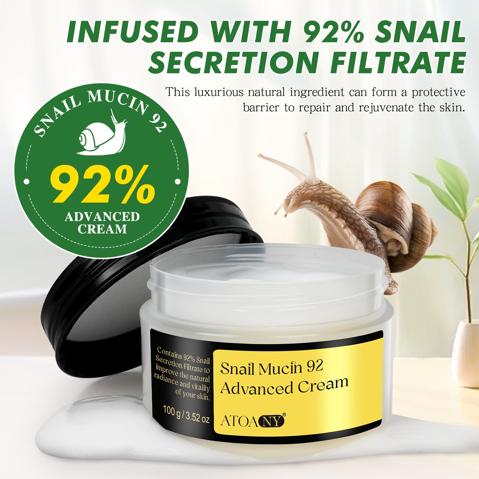 ATOANY Skin Care Advanced Snail Repair Cream Private Label Wholesale Nourishing Moisturizer Snail Mucin 92% Cream for Face