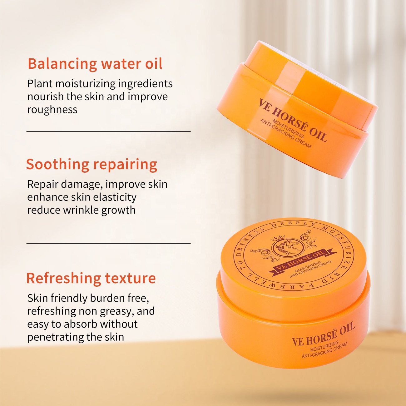 Factory customized OEM VE Horse oil moisturizing Anti wrinkle cream Anti wrinkle aging exfoliating whitening face cream