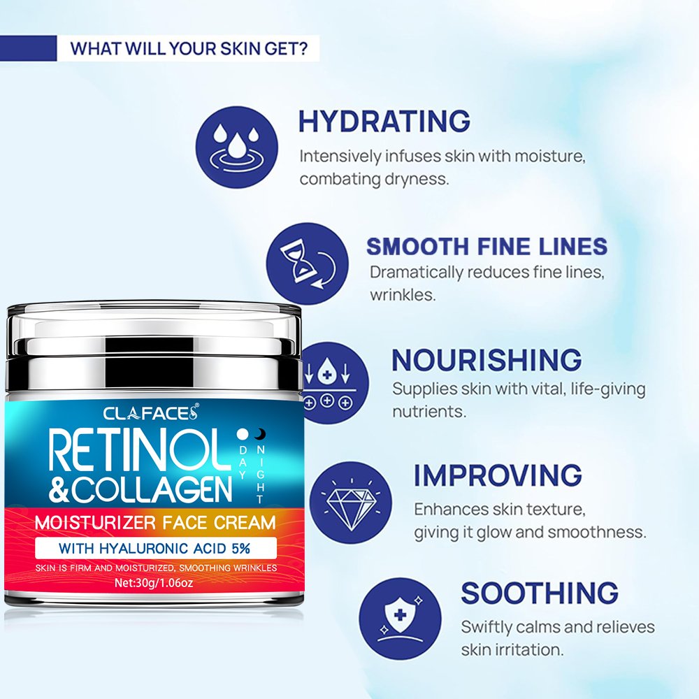 Customization Logo Face Cream Retinol & Collagen Moisturizer Face Cream Smooths Wrinkles Skin Care