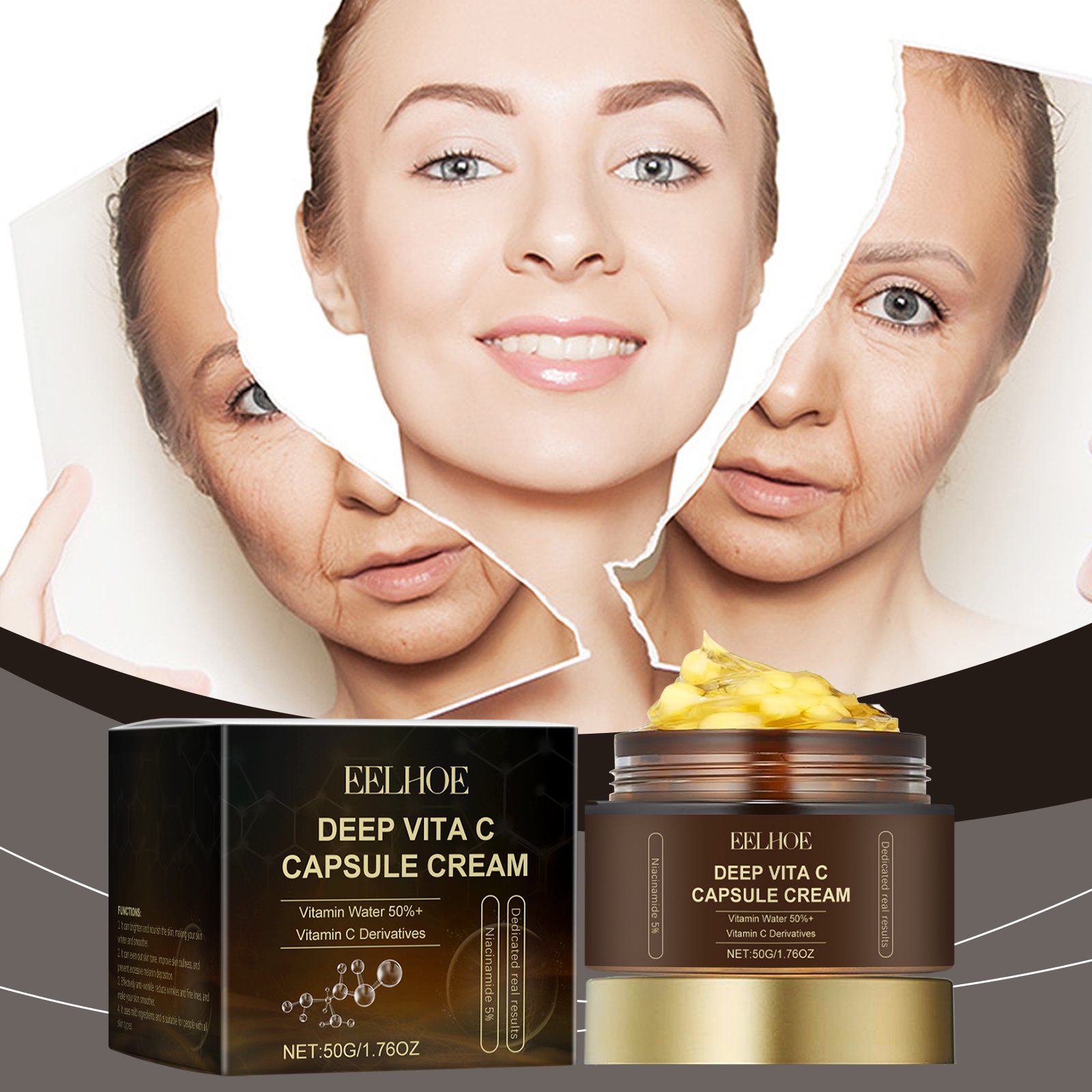 EELHOE VC Face Cream Glowing Vitamin C Capsule Cream Hydrating Vitamin C Whitening Cream