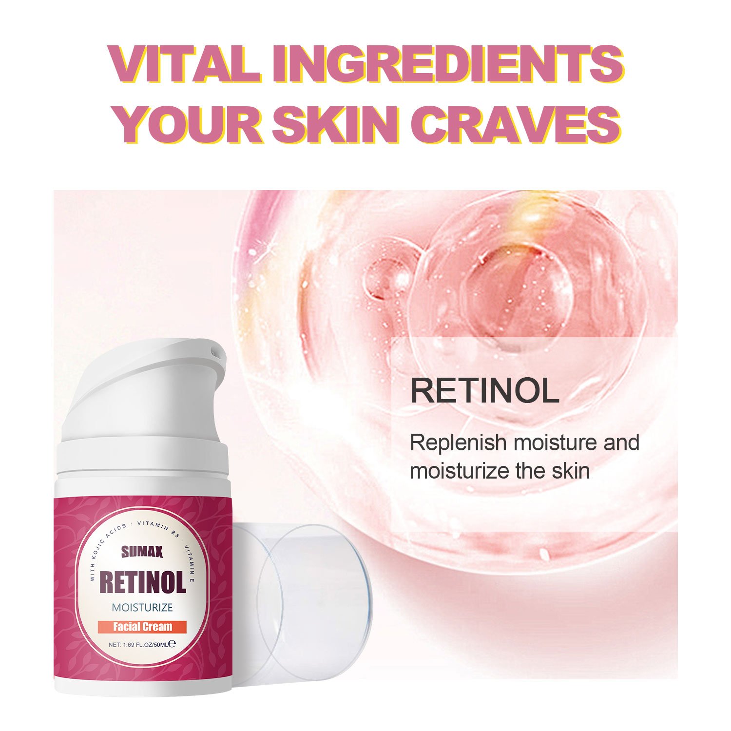 Custom OEM Skin Care Women Face Cream With Vitamin E Kojic Acid Glow Skin Dark Spots Reduce Better Skin Texture Retinol Cream