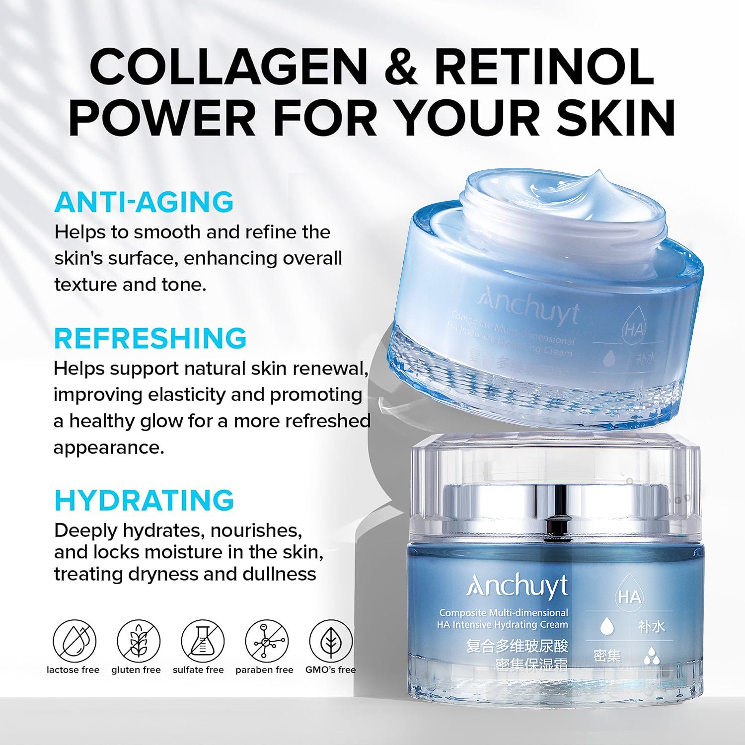 Anchuyt Natural Hyaluronic Acid Whitening Face Cream Anti Aging Firming Remove Sopts Moisturizing Whitening Face and Body Cream
