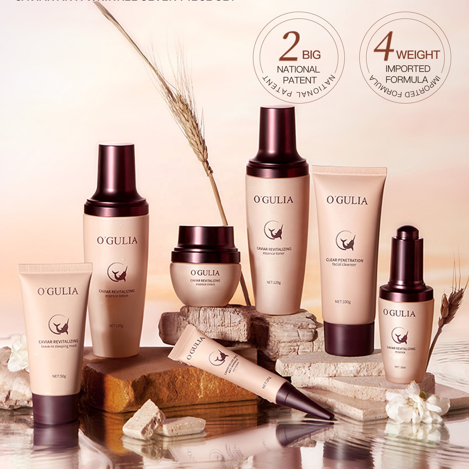 Caviar Skincare Set w Cleanser Toner Serum Eye Cream Sleeping Mask Face Cream Enrich Lotion Stock Anti Wrinkle 7pc Skin Care Set
