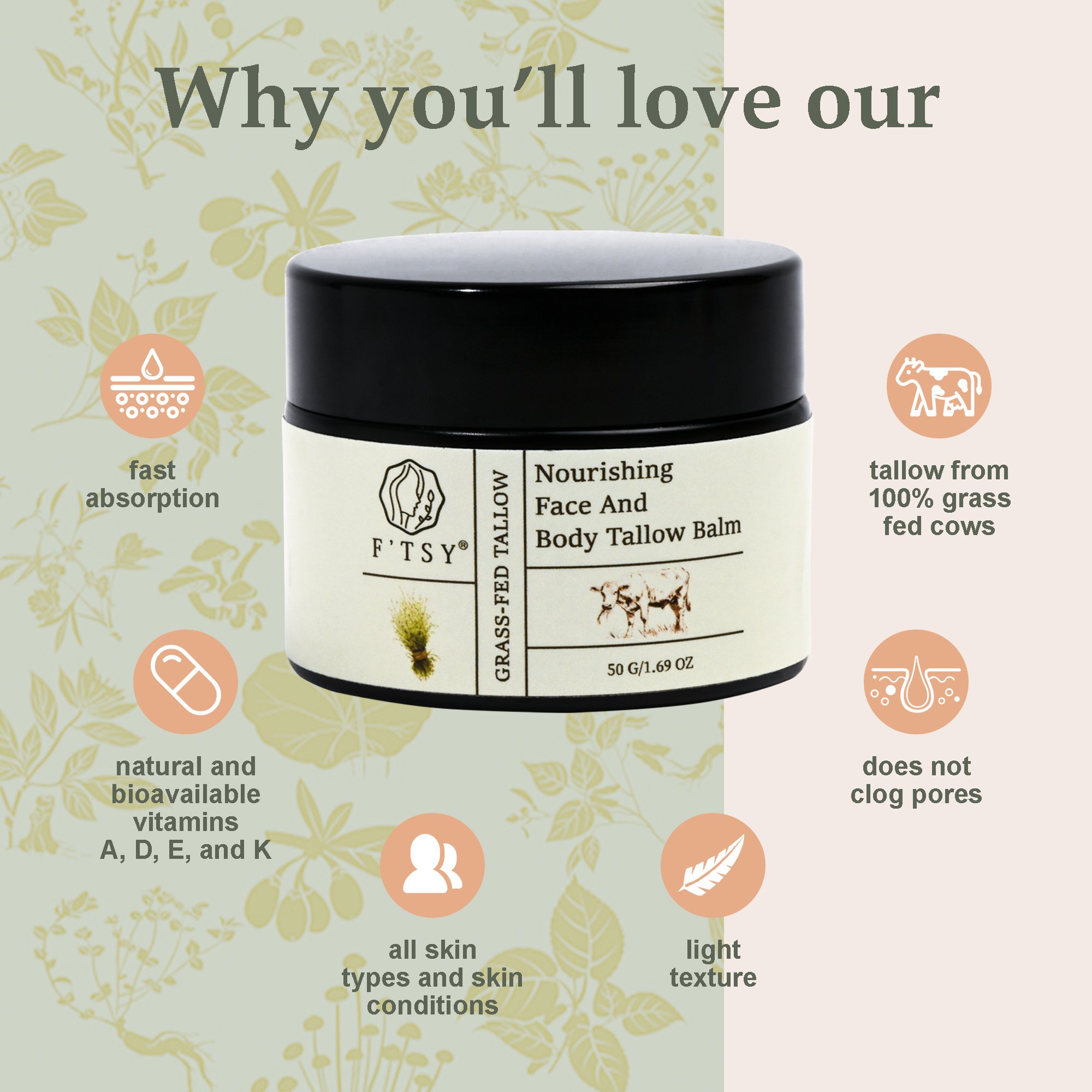 Private Label Skincare Tallow Face Moisturizer Tallow Balm Beef Herbal Exfoliating Tallow Beef Face Cream