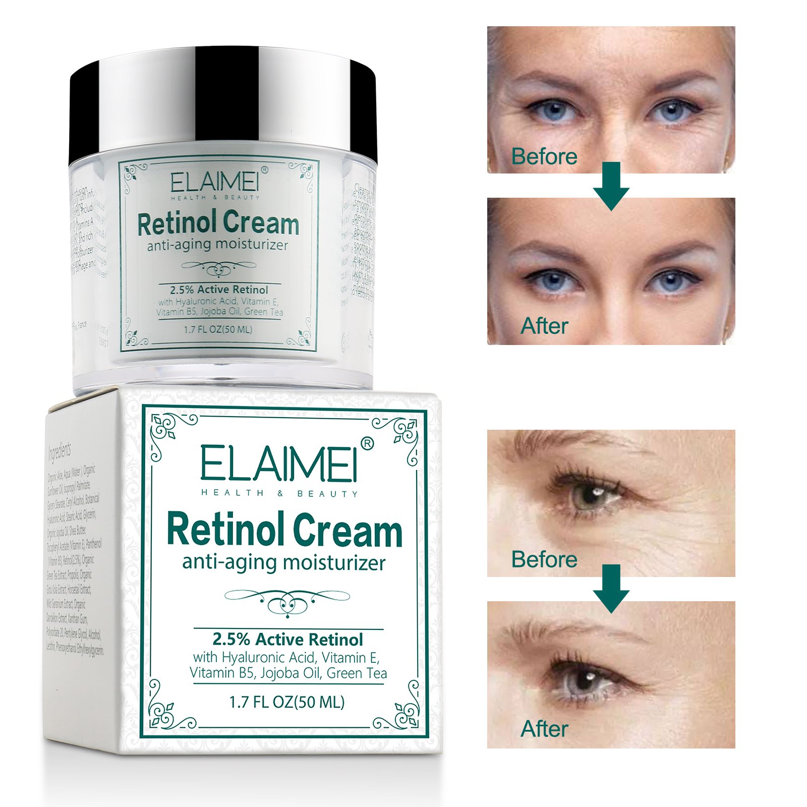 ELAIMEI Hyaluronic Acid Collagen Retinol Facial Cream Anti Aging Acne Moisturizer Face Cream