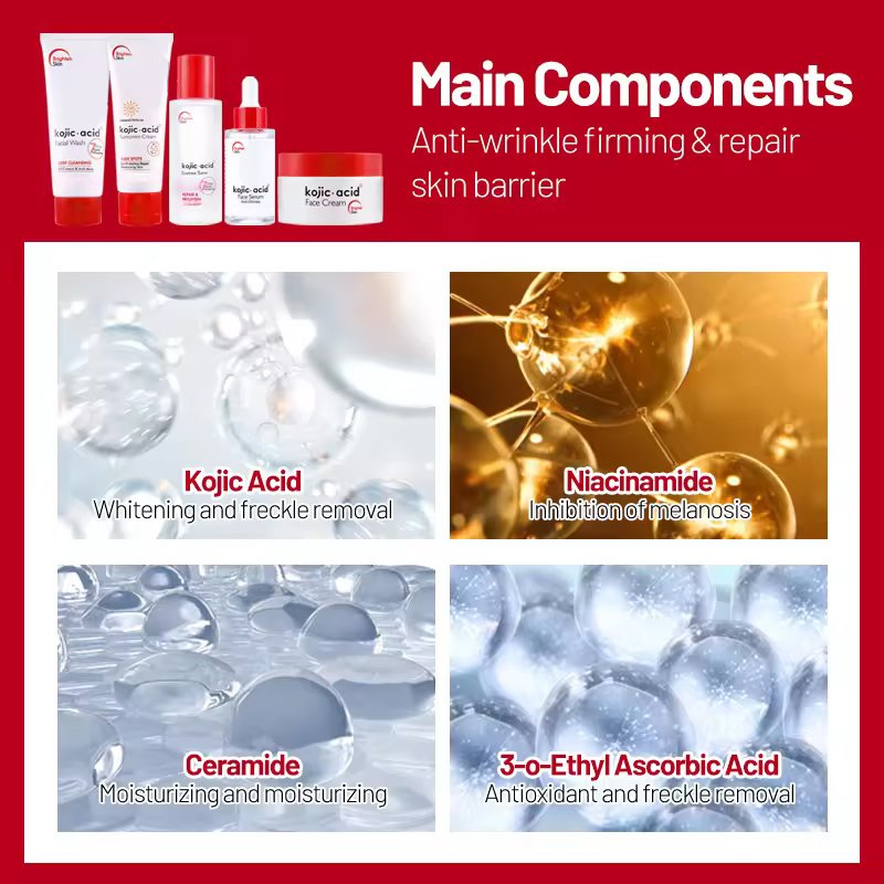 OEM ODM Kojic Acid 7 Days Whitening Wholesale Skin Care Set Cream Lightening Dark Spot Brightening Skin Care Gift Set for Women