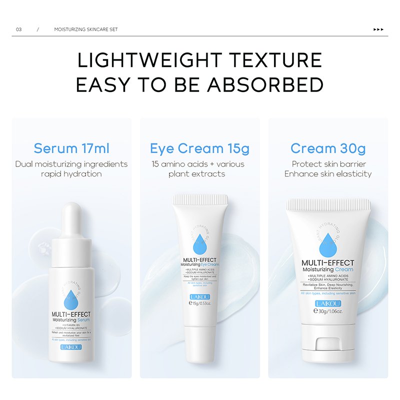 LAIKOU 3pcs Unisex Vitamin B5 Sodium Hyaluronate Serum Eye Face Cream Set Multi-Effect Moisturizing Skin Care Lightening Feature