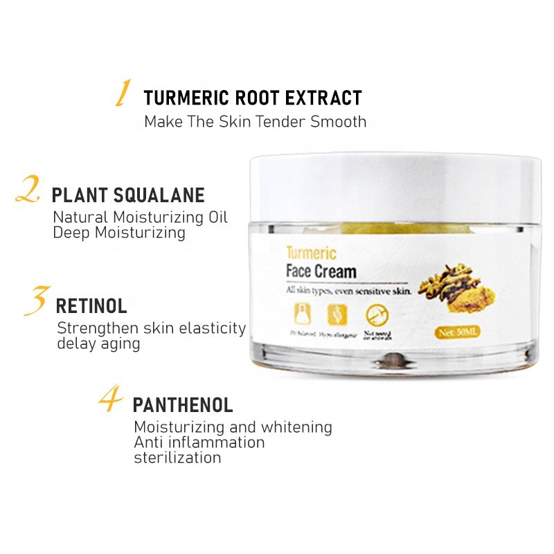 OEM Private Label Natural Turmeric Skin Care Face Lotion Best Facial Anti Aging Acne Anti-oxidation Moisturizer Facial Cream