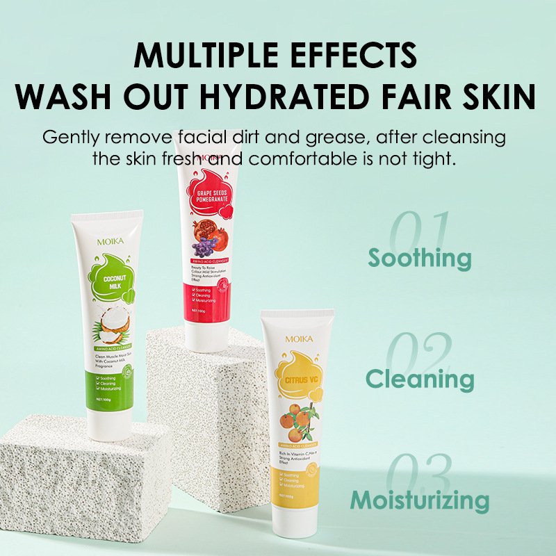 korean Private Label Amino Acid Facial Cleanser Cream Pore Deeply Cleansing Oil-free Face foam Wash 100% Natural Skin Care