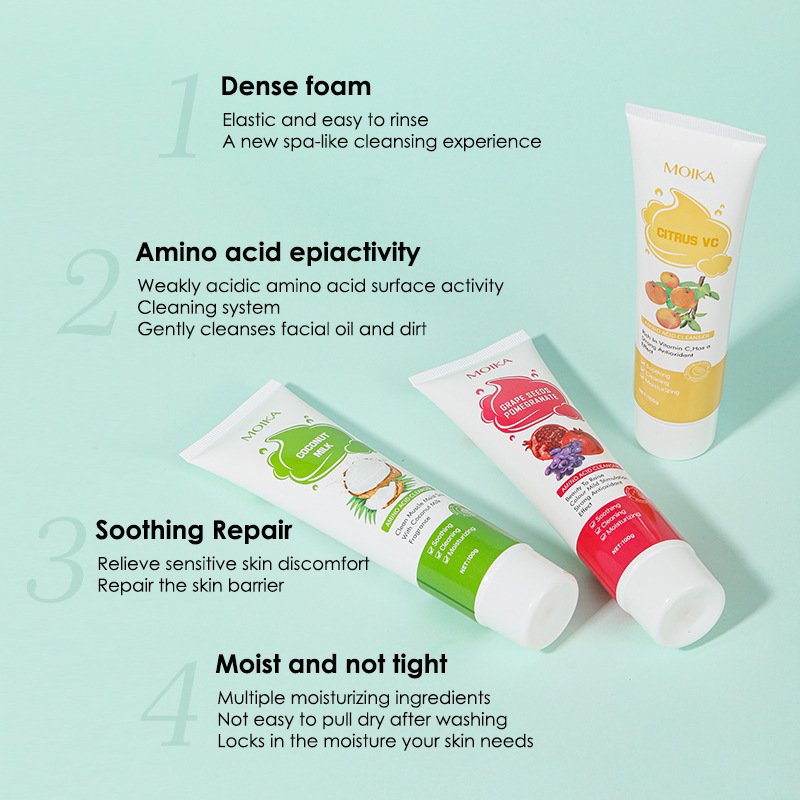 korean Private Label Amino Acid Facial Cleanser Cream Pore Deeply Cleansing Oil-free Face foam Wash 100% Natural Skin Care
