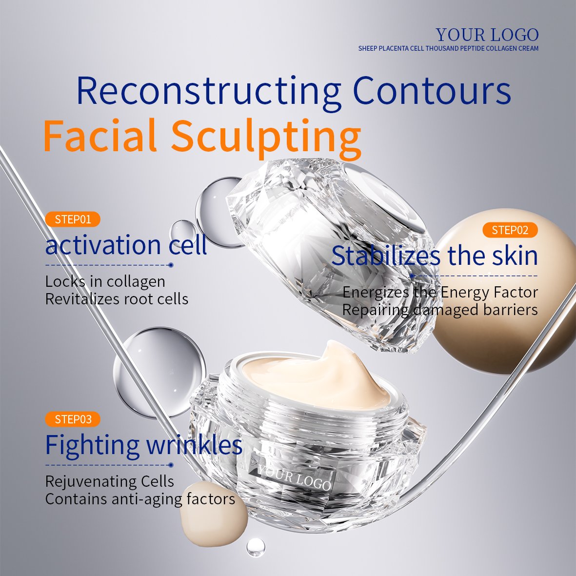 Customized high-quality sheep placenta cell peptide collagen cream polypeptide firming repair anti wrinkle filling face cream