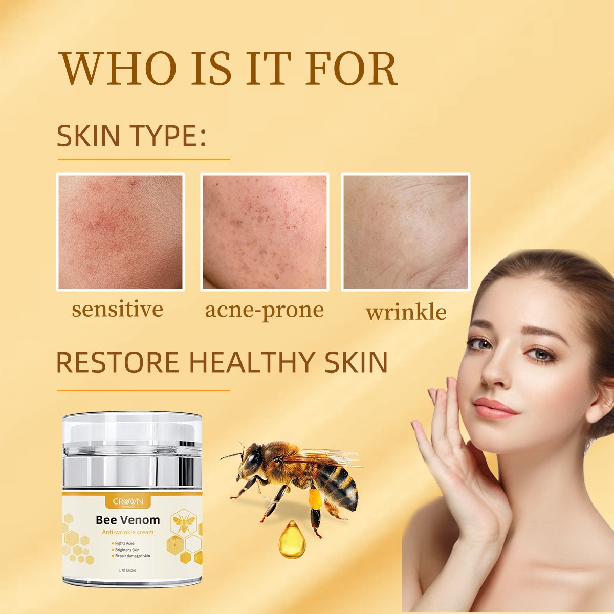 Custom Logo Lightening Brightening Repair Anti Wrinkle Aging Whitening Moisturizing Black Spot Remove Acne Bee Venom Face Cream