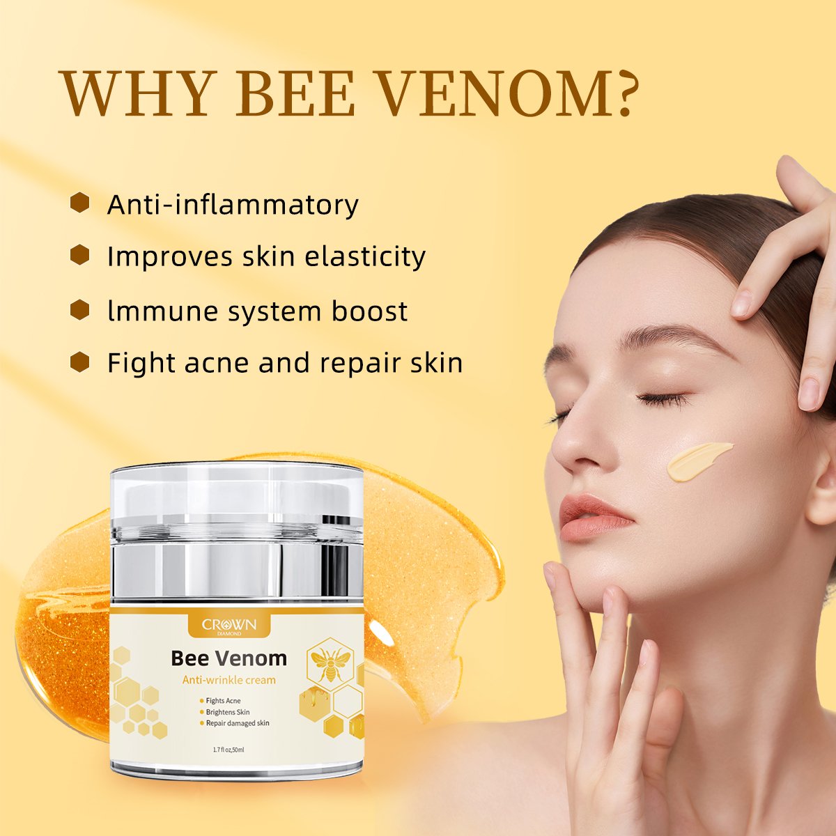 Custom Logo Lightening Brightening Repair Anti Wrinkle Aging Whitening Moisturizing Black Spot Remove Acne Bee Venom Face Cream