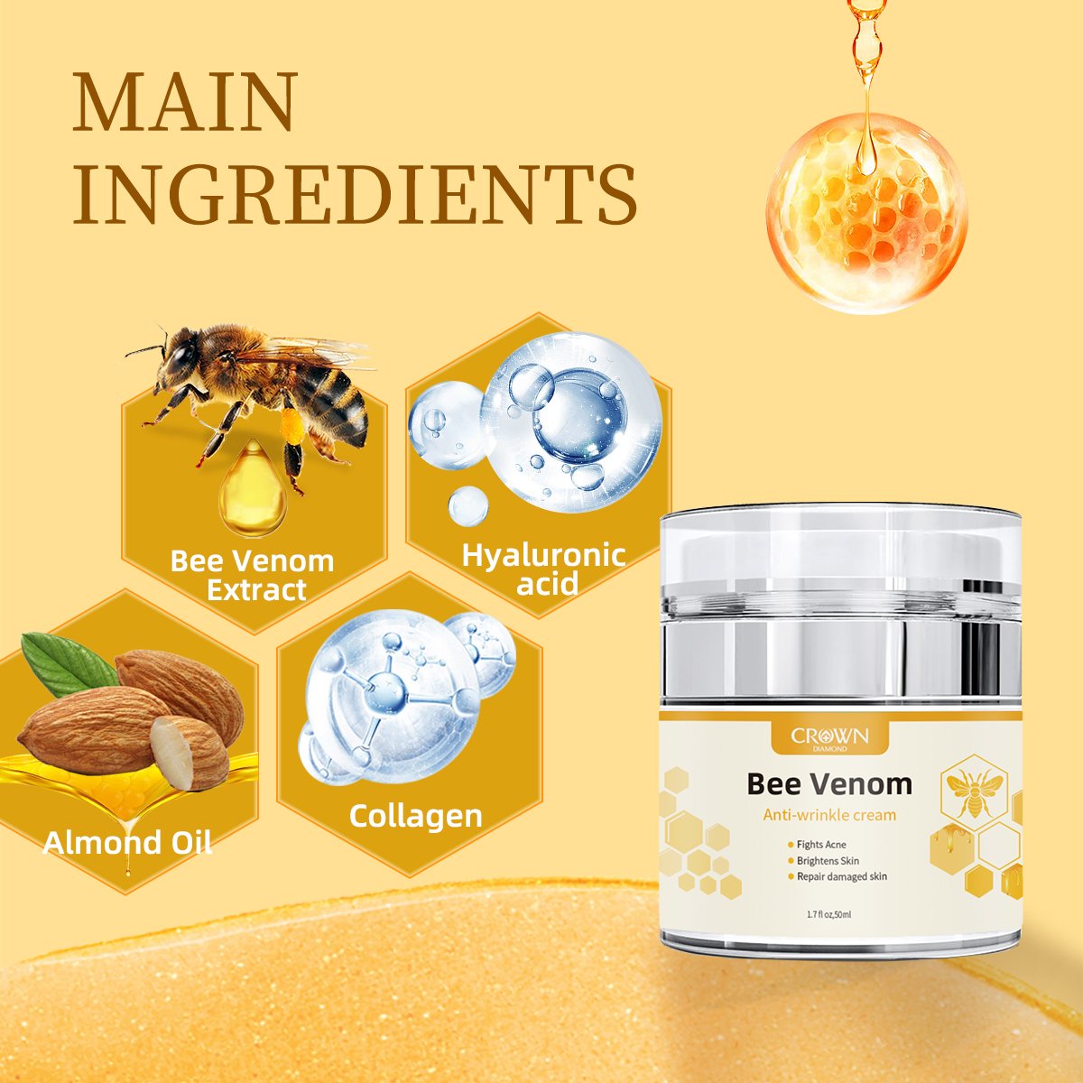 Custom Logo Lightening Brightening Repair Anti Wrinkle Aging Whitening Moisturizing Black Spot Remove Acne Bee Venom Face Cream