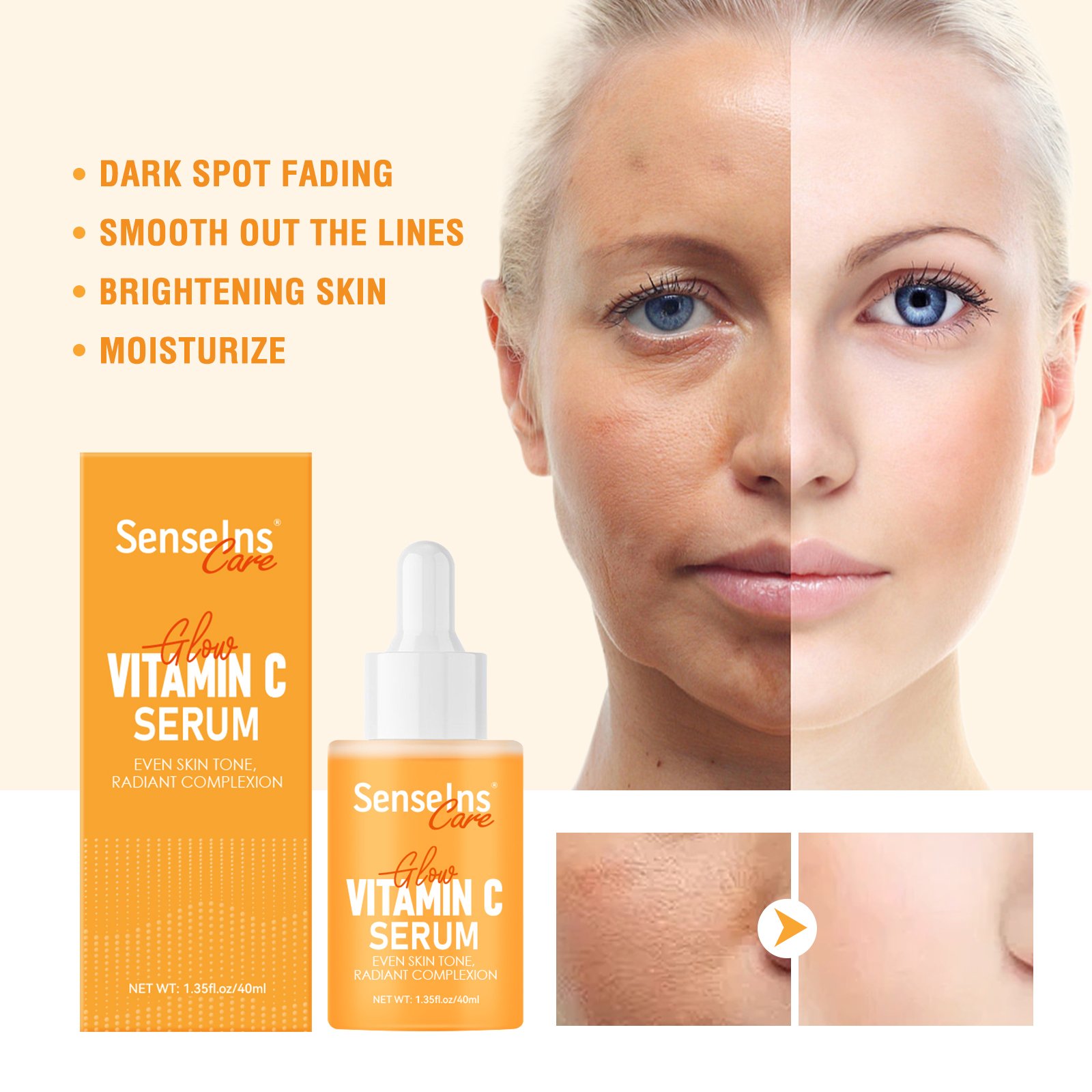 Hot Selling Vitamin C Serum Organic Whitening Dark Spot Remover Moisturizing Firming Pore Shrinking face Serum