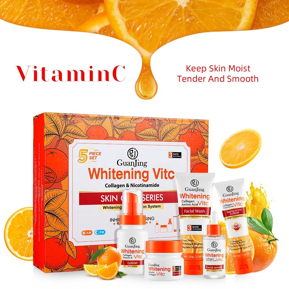 Guanjing New Vitamin C Whitening Skin Care Set Cleaning Face Wash Brightening Anti Aging Face Cream & Toner & Lotion