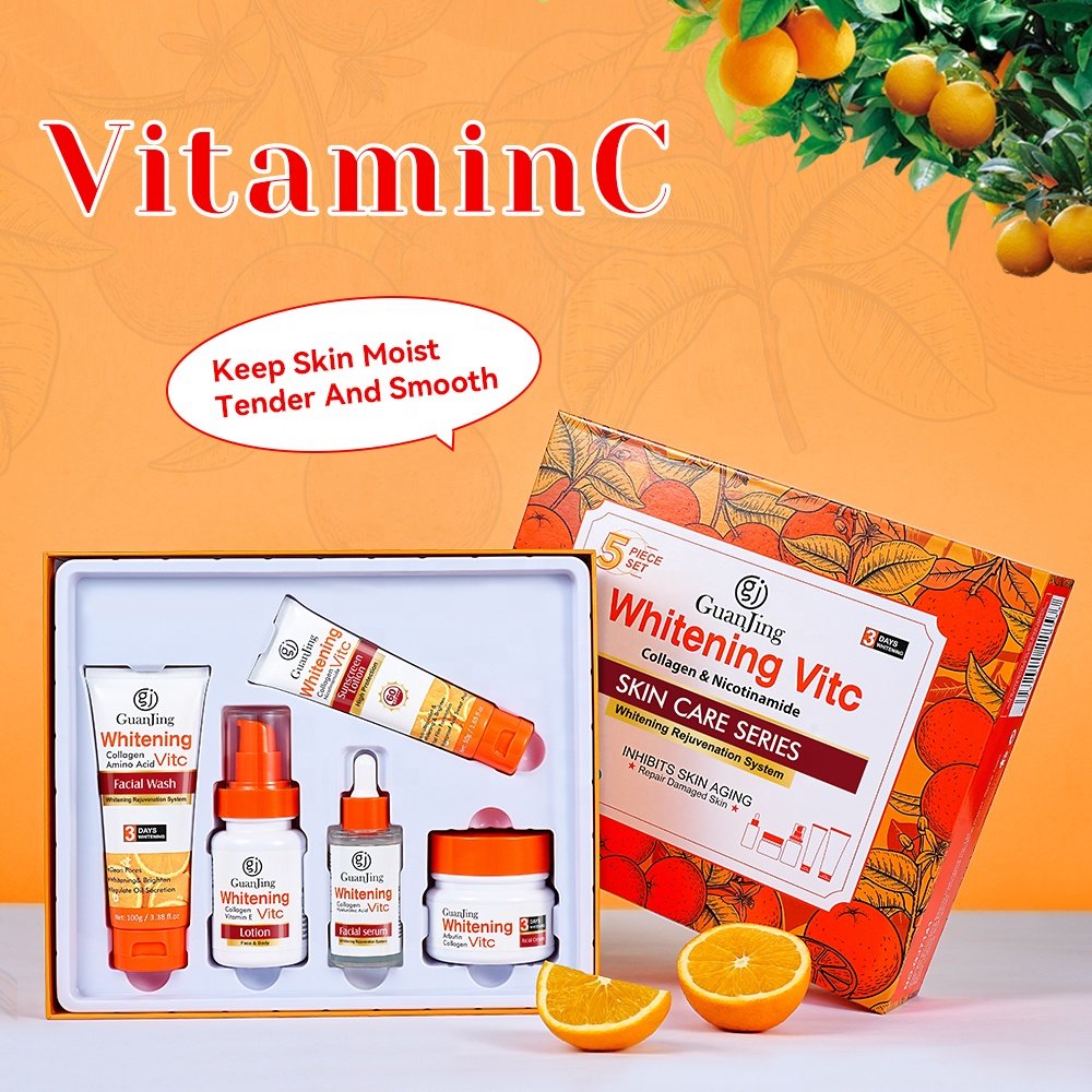 Guanjing New Vitamin C Whitening Skin Care Set Cleaning Face Wash Brightening Anti Aging Face Cream & Toner & Lotion