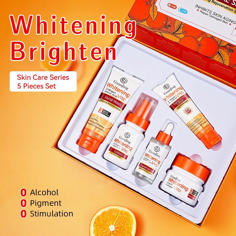 Guanjing New Vitamin C Whitening Skin Care Set Cleaning Face Wash Brightening Anti Aging Face Cream & Toner & Lotion