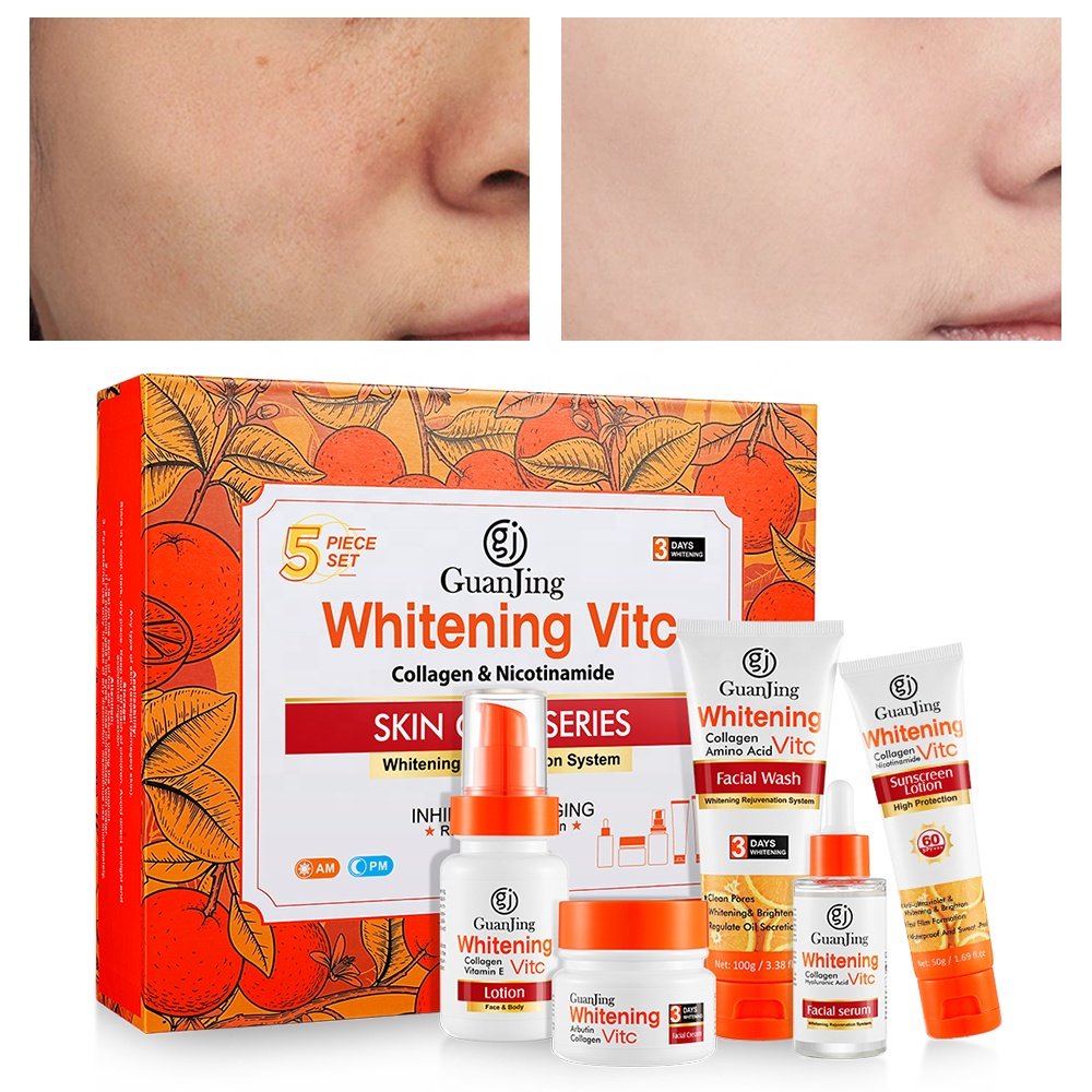 Guanjing New Vitamin C Whitening Skin Care Set Cleaning Face Wash Brightening Anti Aging Face Cream & Toner & Lotion