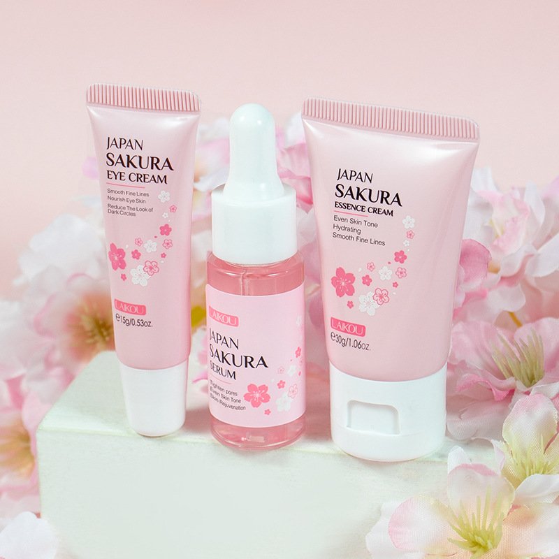 Customizable Brand Japanese Cherry Blossom Moisturizing Set Face Serum Eye Cream Face Cream Three PieceS Skincare Set