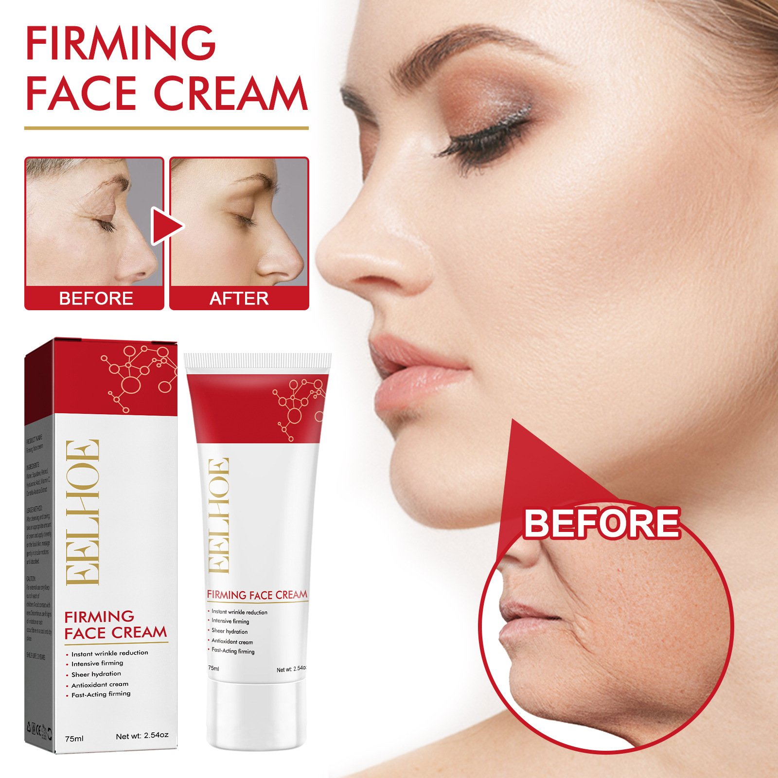 Eelhoe Firming Cream Deep Hydrating and Firming Softening Skin Fade Facial Fine Lines Neck Lines Anti-Wrinkle Face Cream