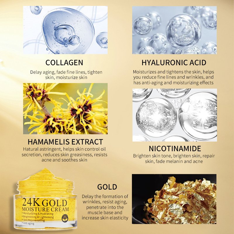 private label Organic skin care anti aging wrinkle whitening moisturizing 24K Gold face cream