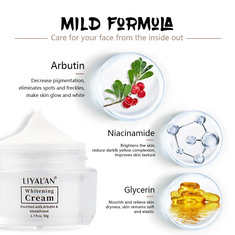 Private Label Lighten Dark Spots Nicotinamide Skin Brightening Arbutin Kojic Acid Whitening Face Cream