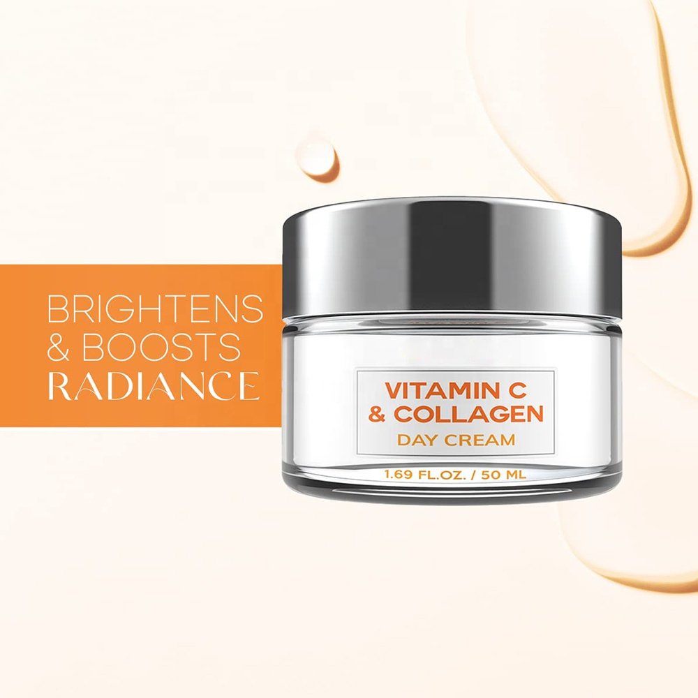 Vitamin C And Collagen Anti-Aging Face Moisturizer Skin Tightening Brightening Day Night Cream With Kojic Acid Ginseng Cactus