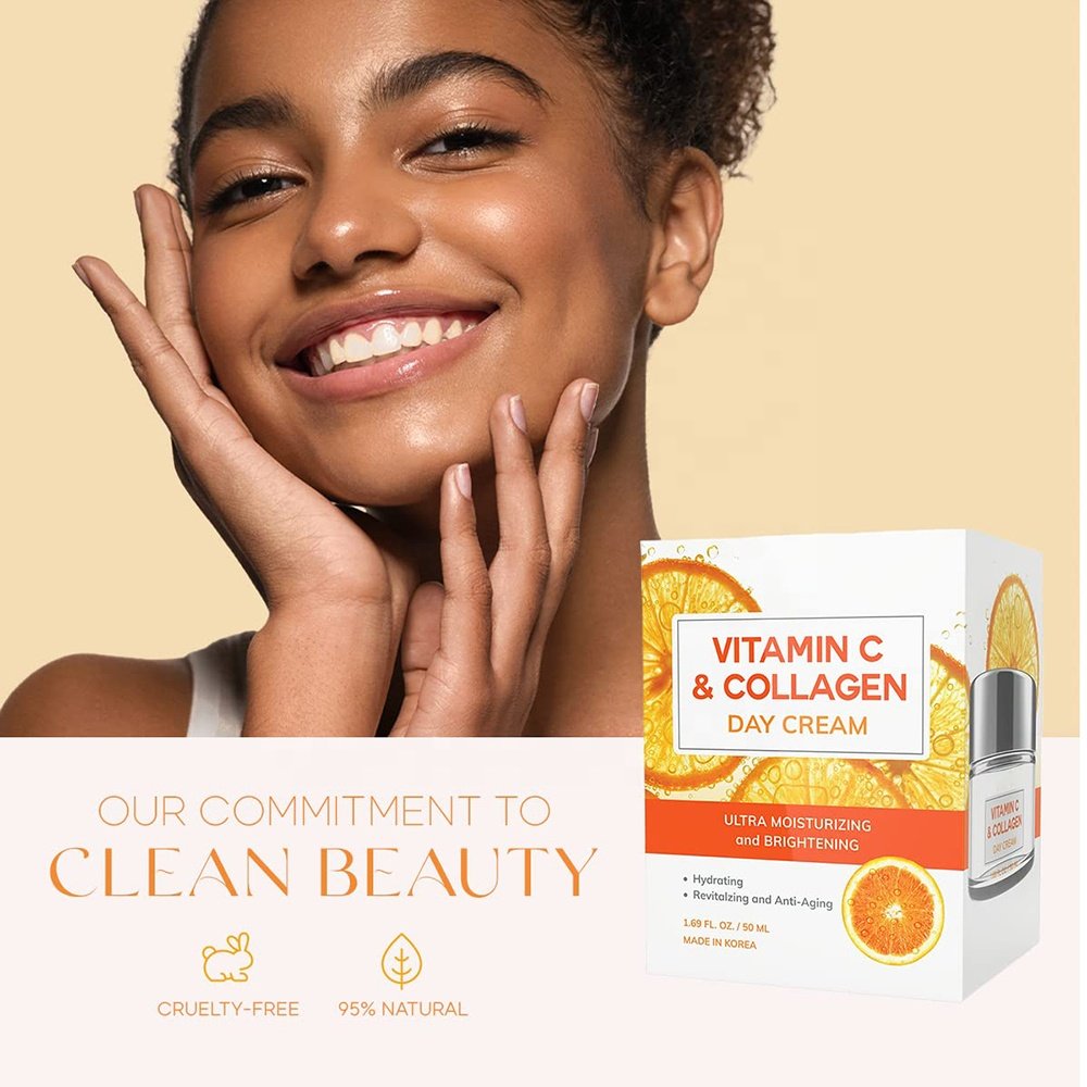 Vitamin C And Collagen Anti-Aging Face Moisturizer Skin Tightening Brightening Day Night Cream With Kojic Acid Ginseng Cactus