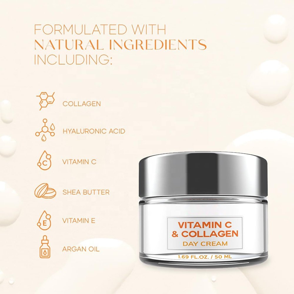Vitamin C And Collagen Anti-Aging Face Moisturizer Skin Tightening Brightening Day Night Cream With Kojic Acid Ginseng Cactus
