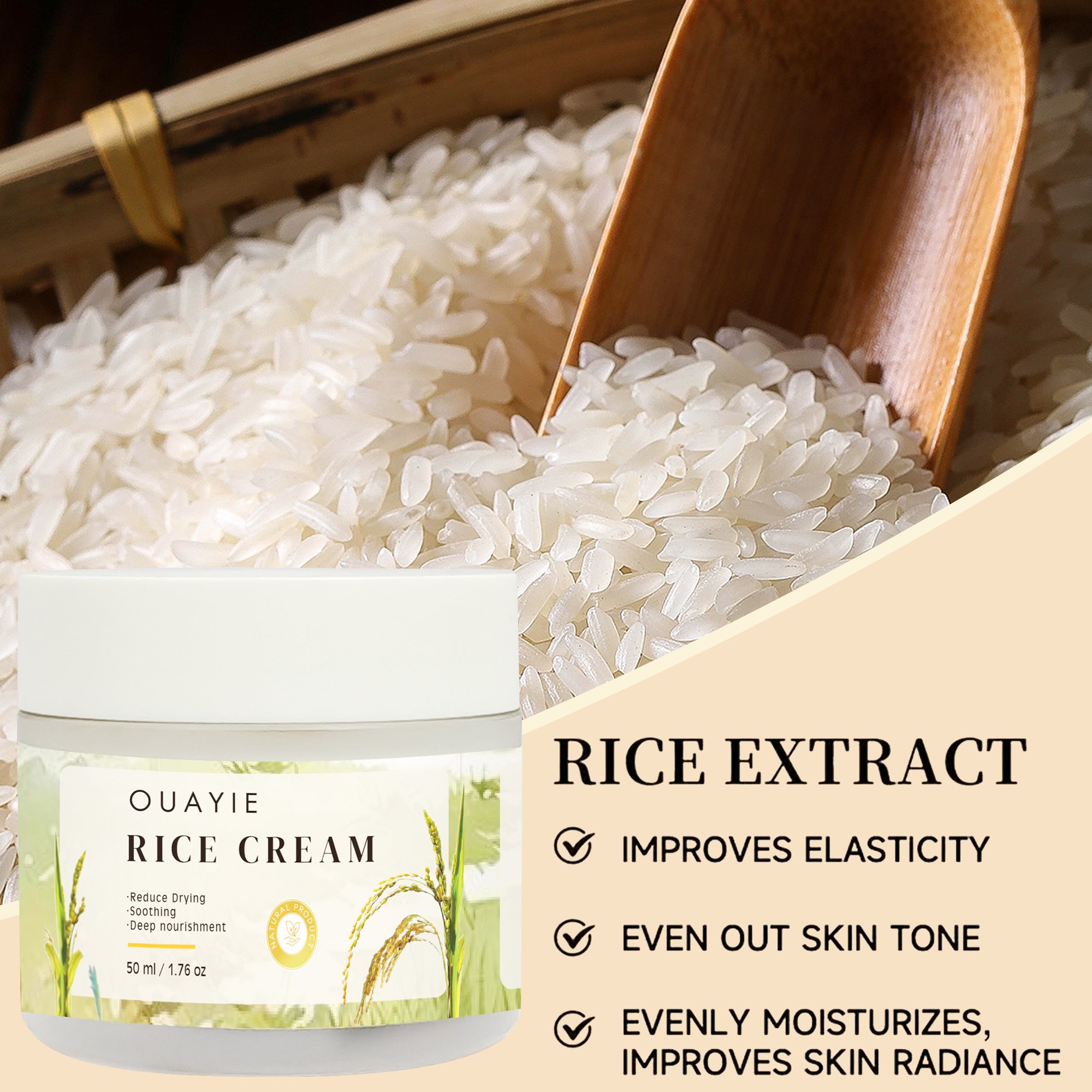 BLIW Private Label Soothing Nourishing Hydrating Improve Skin Elasticity Face Care Whitening Rice Water Rice Cream
