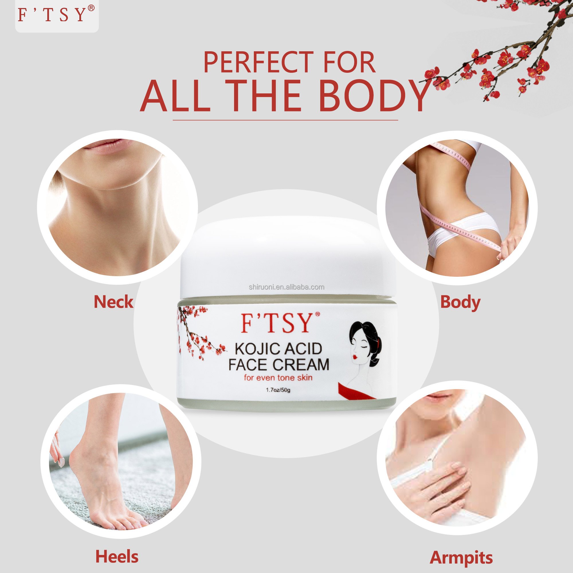 Private Label Kojic Acid Face Cream Moisture Care Smooth Dry Skin Cream Neck Heels Armpits 50g Body Kojic Acid Face Cream