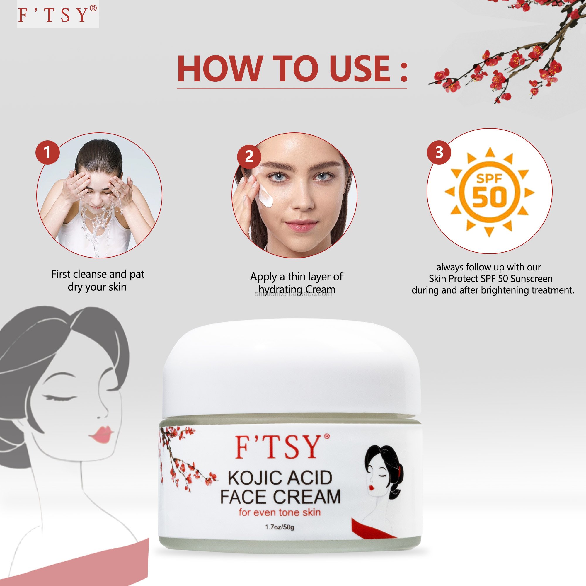 Private Label Kojic Acid Face Cream Moisture Care Smooth Dry Skin Cream Neck Heels Armpits 50g Body Kojic Acid Face Cream