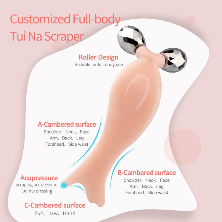 Facial Massager Face Eye Cream Roller Skin Beauty Lifting Firming Guasha Pink Roller Gua Sha