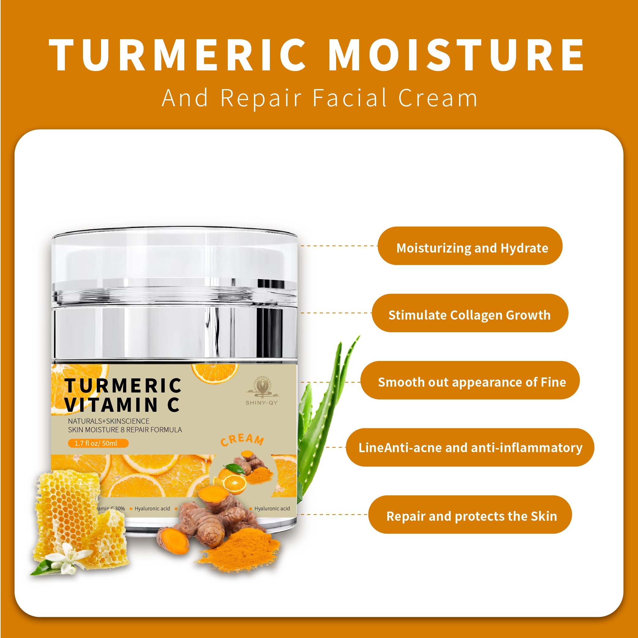 Private Label Skin Care Brightening Anti-Aging Moisturizer Turmeric Vitamin C Face Cream