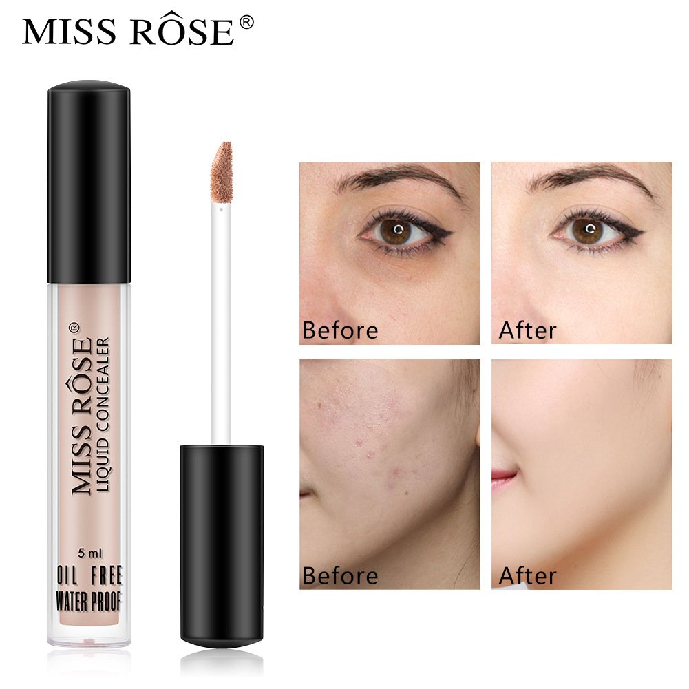 MISS ROSE Makeup Concealer Liquid Coverage Eye Dark Circles 24Hour Moisturizing No Trace Waterproof Long Lasting Face Concealer