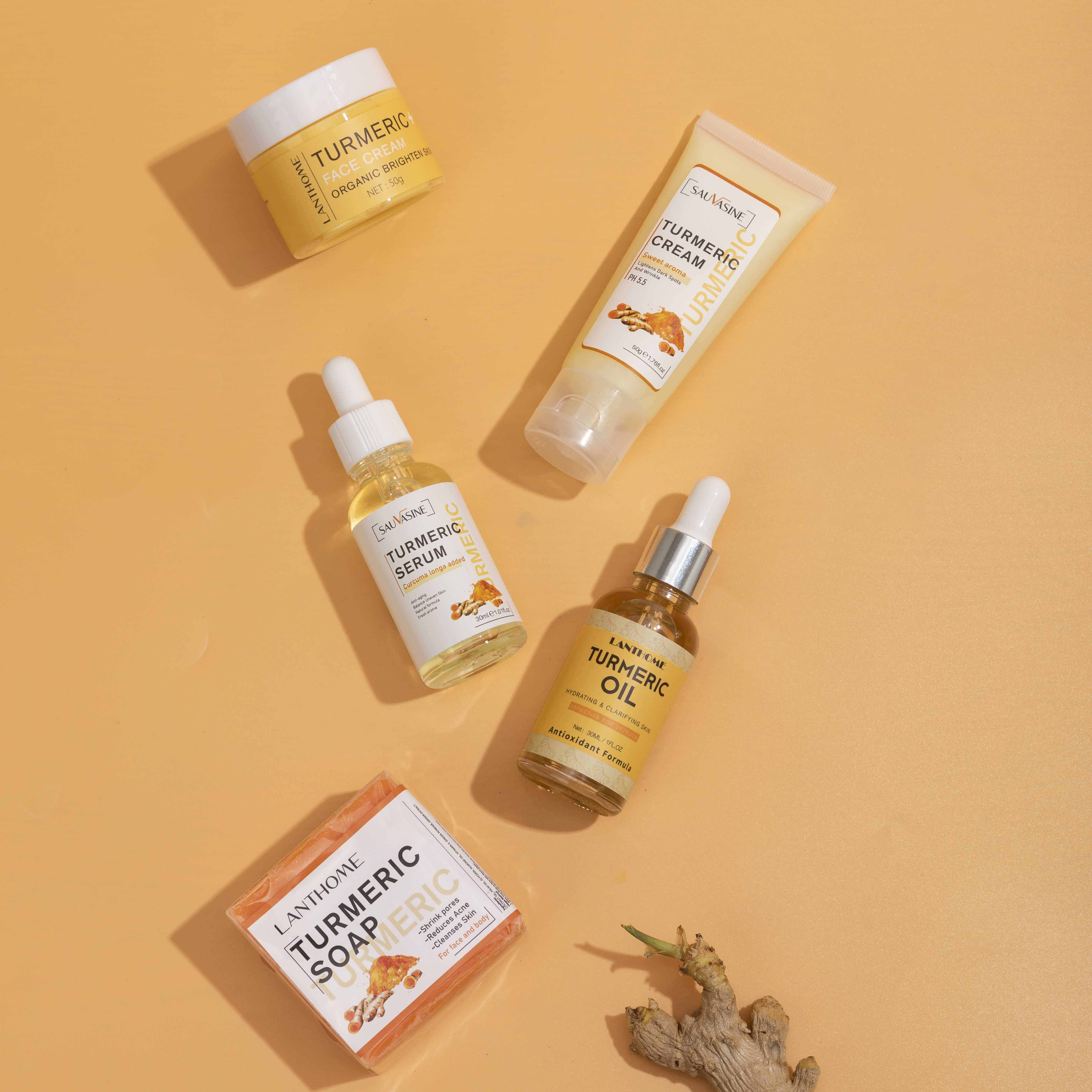 organic repair clean anti acne aging wrinkles and inflammatory tighten shrink pores facial skin whitening cream turmeric set