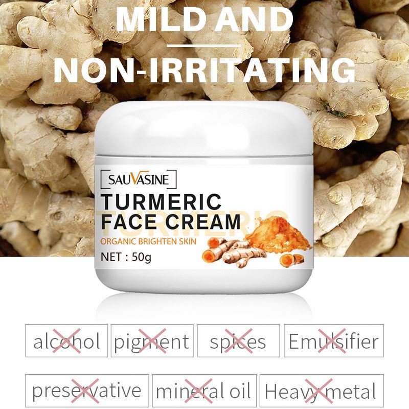 SAUVASINE Wholesale Private Label 50g Turmeric Face Cream Whitening Skin Care Acne Spots Remove Brighten Facial Cream