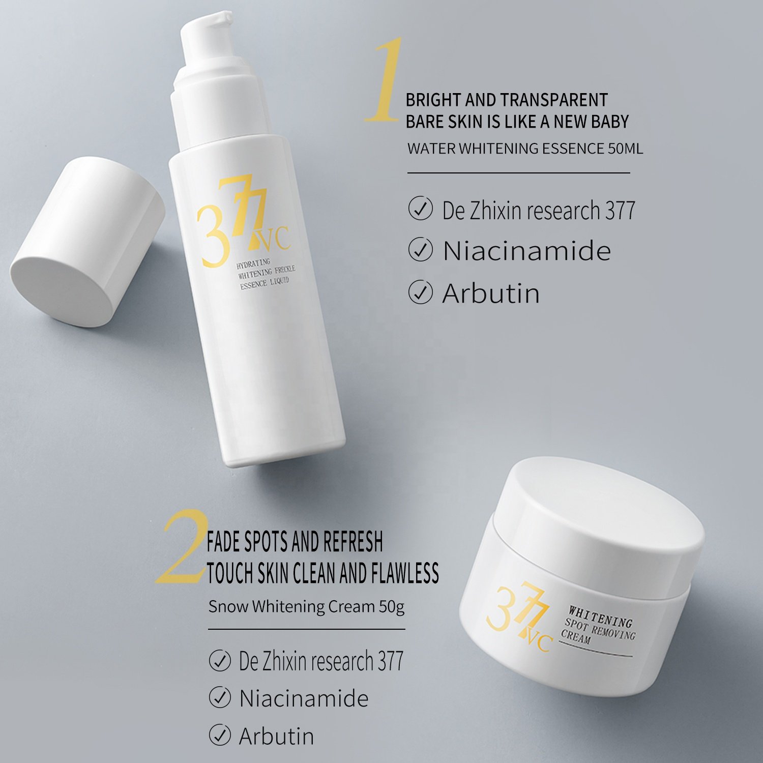 OEM White 377 Skincare Set Freckle Cream Dark Spot Corrector Serum Lightening Facial Mask Whitening Cleanser 4 Step Skincare Kit
