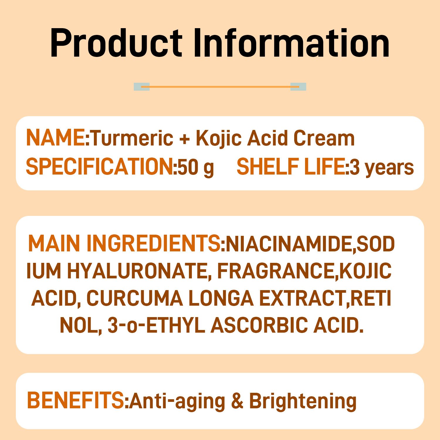 Turmeric and kojic acid face cream to lighten dull and brighten skin face cream