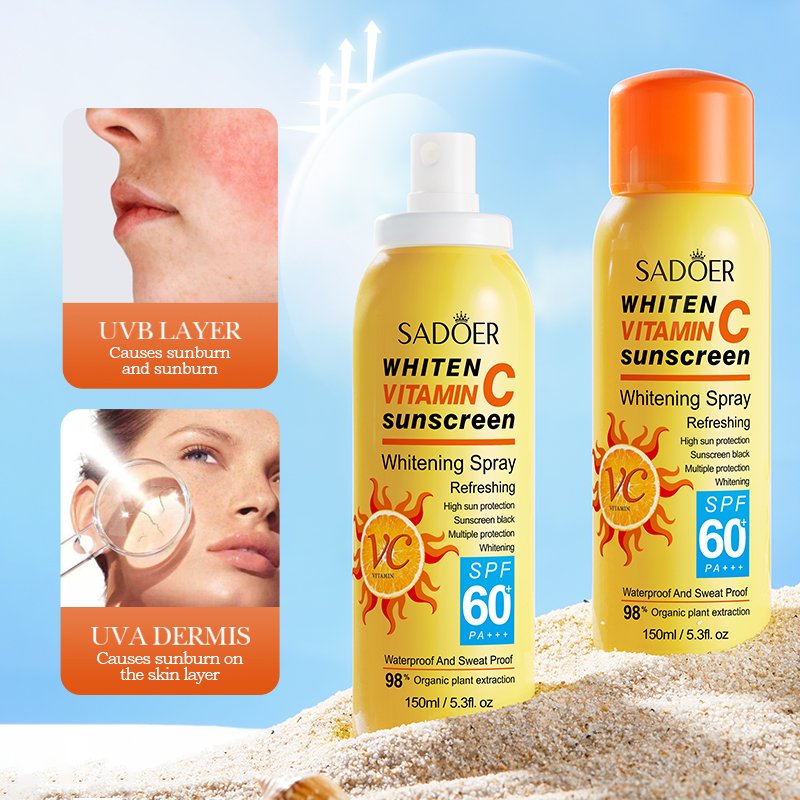 Wholesale Vitamin C Sunscreen SPF 60+++ Skin Whitening Face Cream & Lotion Sunscreen Spray Long Lasting Moisturizing Waterproof