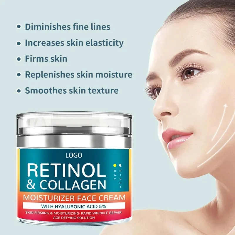 Lotion Cream OEM Private Label Natural Organic Hyaluronic Acid Collagen Moisturizing Retinol Whitening Anti-Wrinkle Face Cream