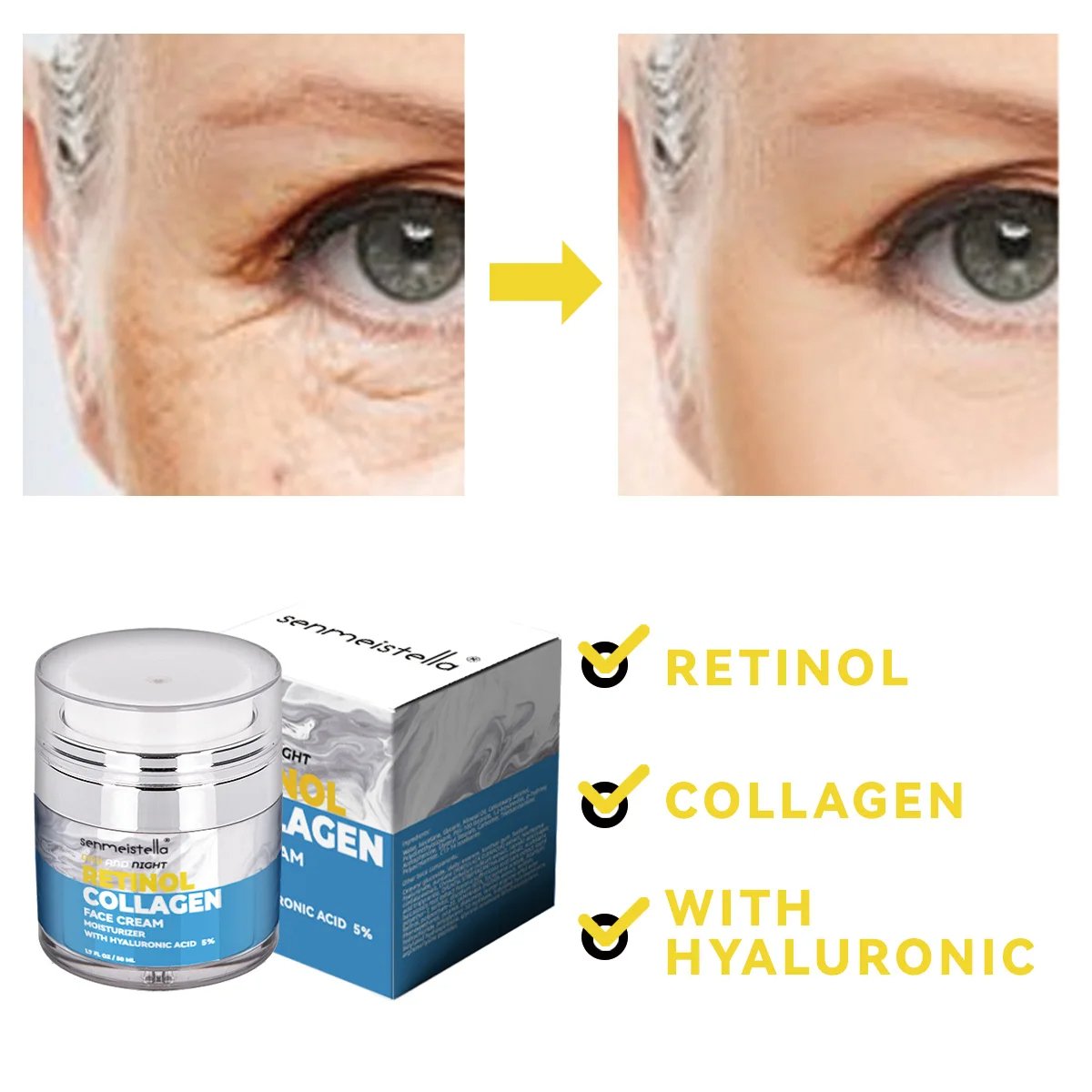 Lotion Cream OEM Private Label Natural Organic Hyaluronic Acid Collagen Moisturizing Retinol Whitening Anti-Wrinkle Face Cream