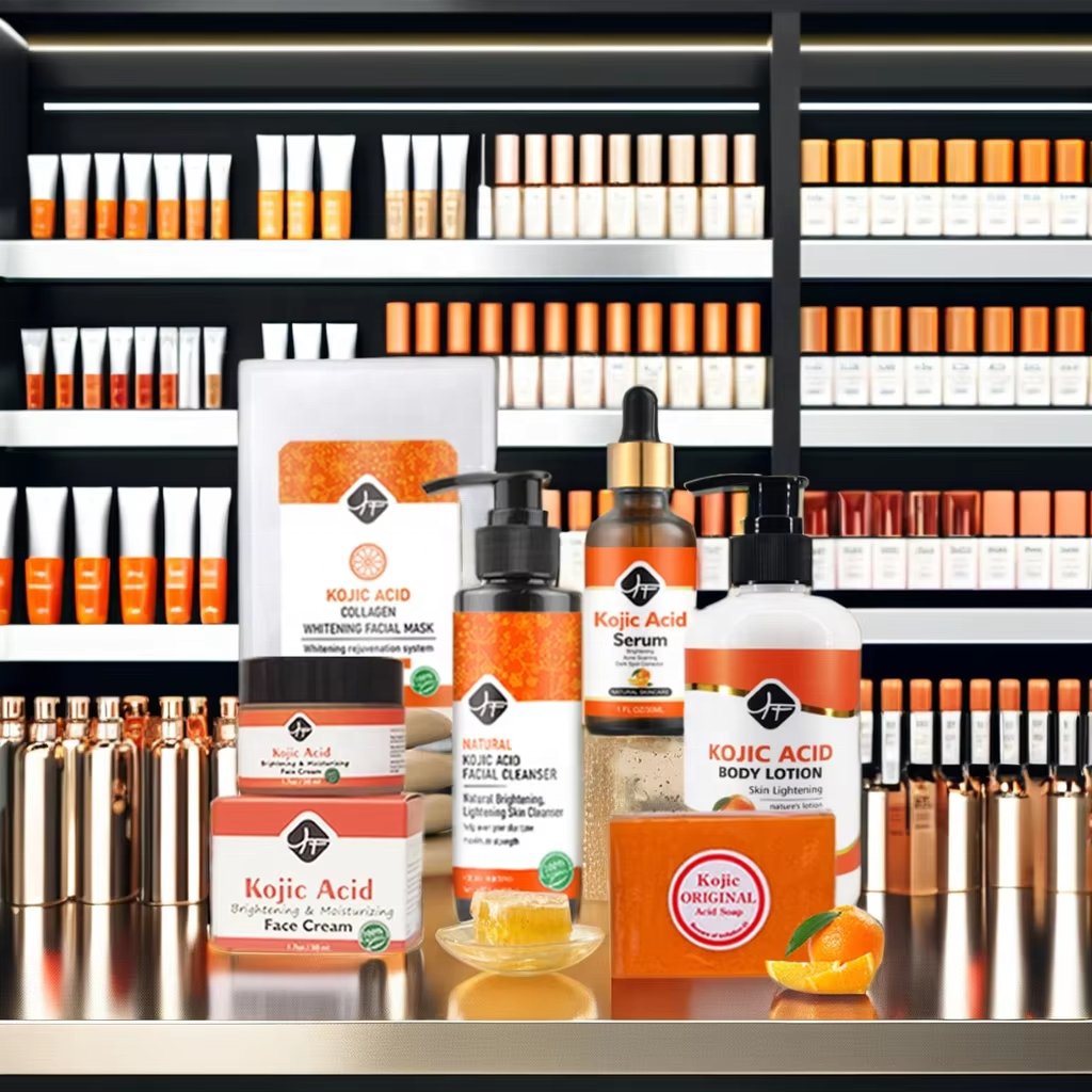Best Facial Brightening Kojic Acid Set Private Label Whitening Face Cleanser Soap Serum Cream Body Lotion Skin Care Products Set